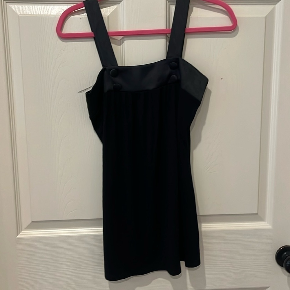 Arden B Black Square-Neck Tank with Wide Straps and Button Trim
